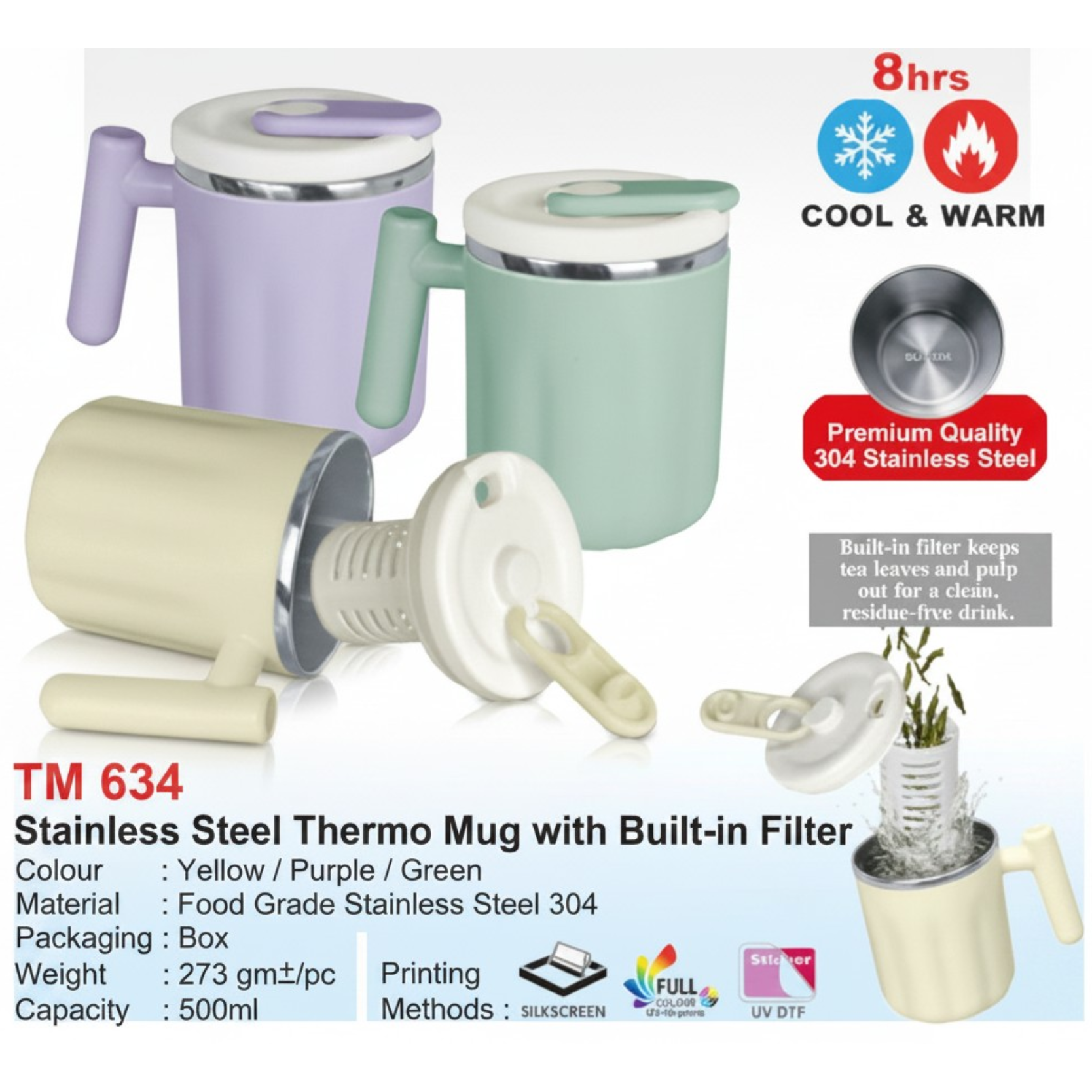 TM 634 Stainless Steel Thermo Mug with Bulit-in Filter