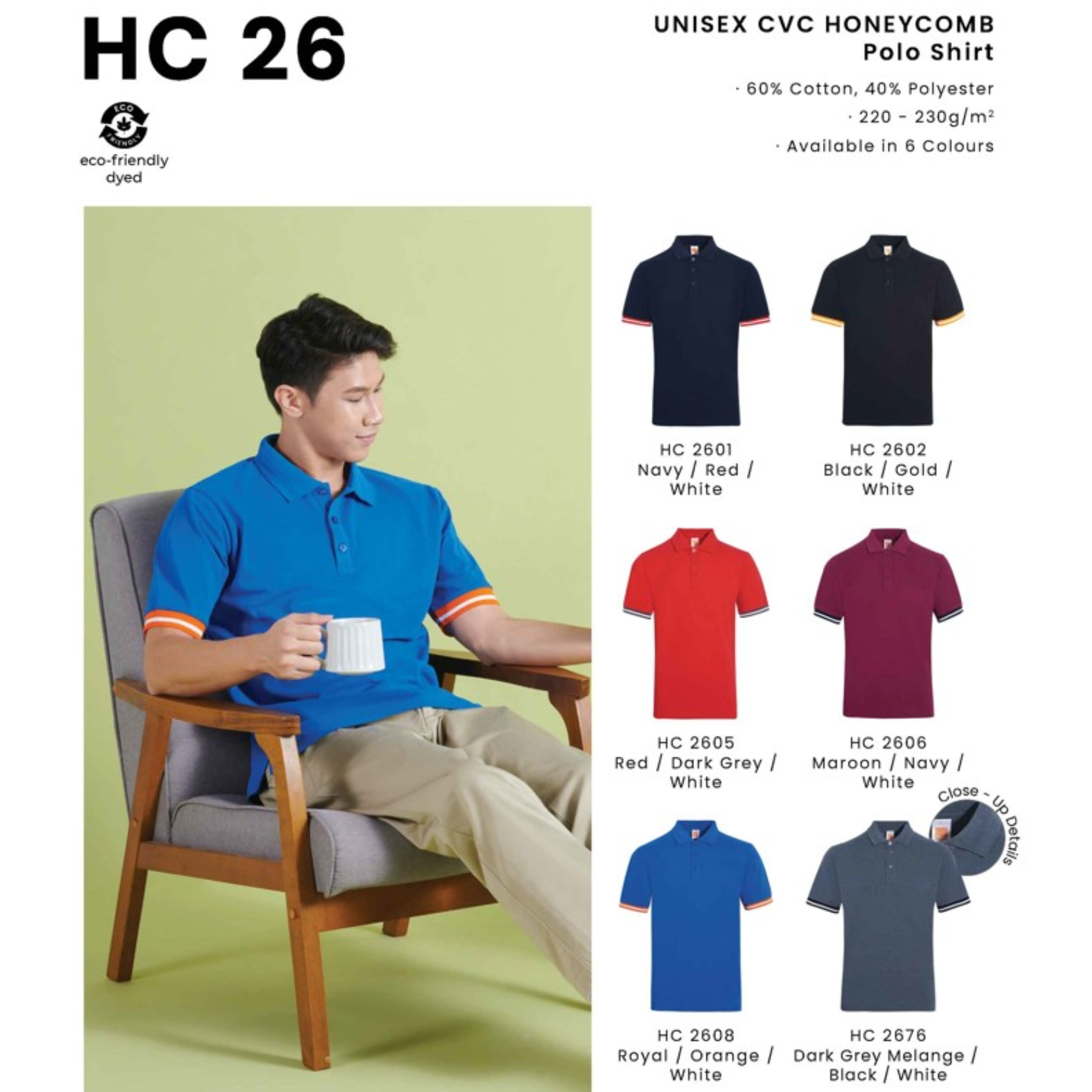 HC 26 UNISEX CVC HONEYCOMB Polo Shirt