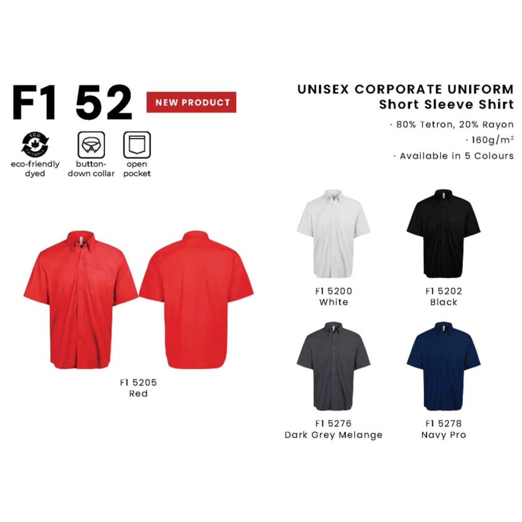 F1 52 UNISEX CORPORATE UNIFORM Short Sleeve Shirt